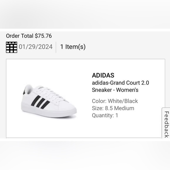 NEW Adidas Grand Court 2.0 Sneaker - Womens 8.5 US Black White Stripe - Picture 4 of 6